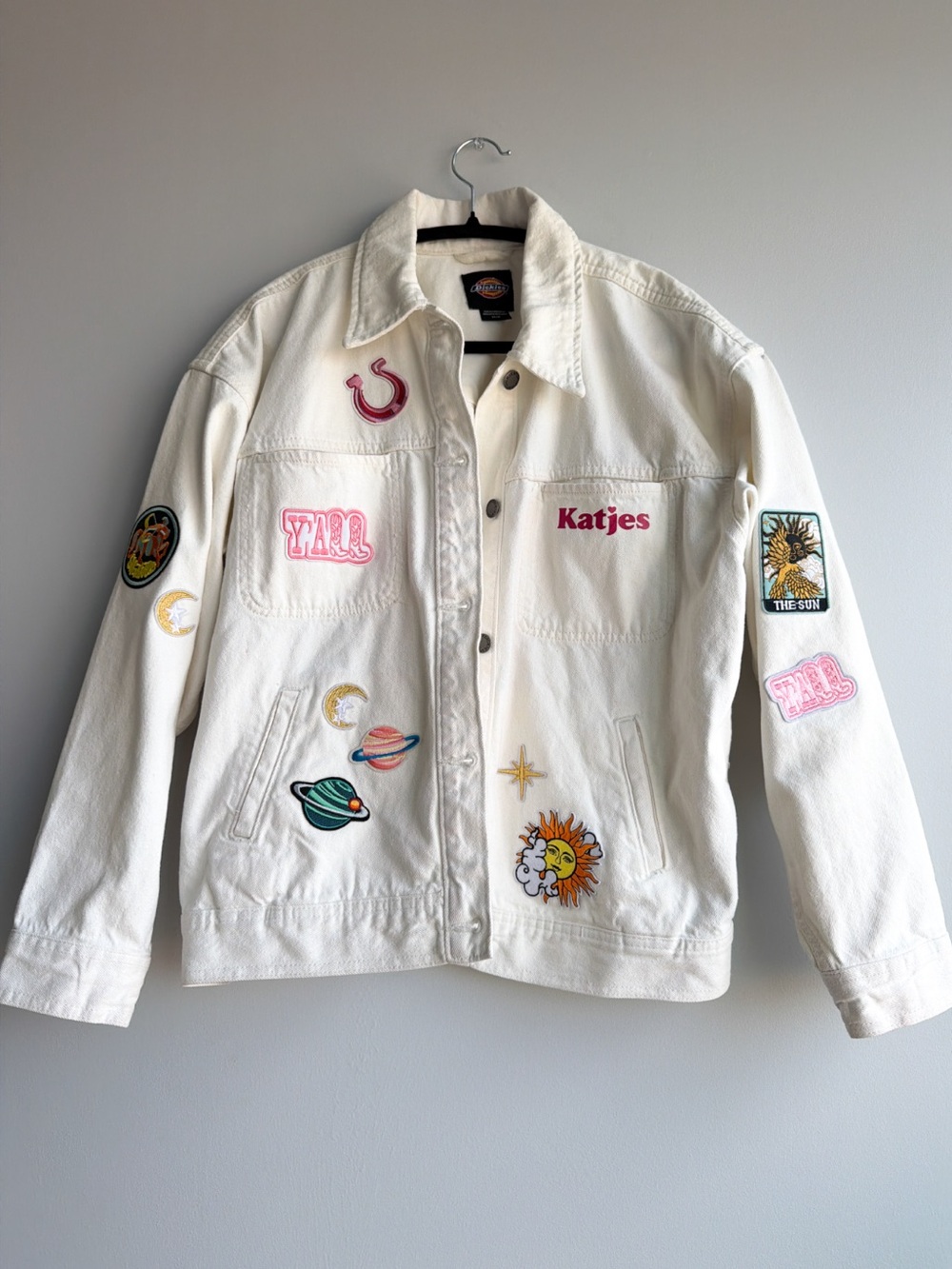 Custom Dickies White Jacket with Black Label and Red-Yellow Logo